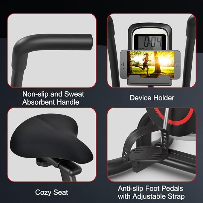 Goplus Air Bike, Fan Exercise Bike with Unlimited Resistance, Clear LCD Display, Tablet Holder, Adjustable Seat and Built-in Wheels, Fan Cycling Bike for Home Cardio Training