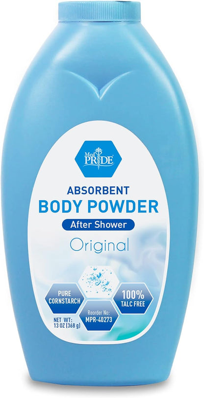 MedPride Premium 100% Talc Free Baby Powder w/seal - Blue Bottle - 13 oz, 24/cs.