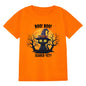 HELLO MEOW Halloween Boys T Shirt Orange Black Cat Size 4-5T