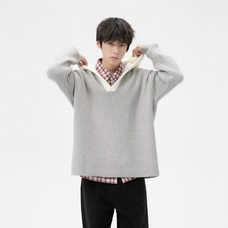 Casual V-neck Hooded Sweater For Men And Women