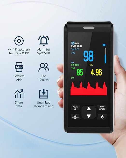 Pulse Oximeter Fingertip Infant Pulse Oximeter Overnight for Kids Handheld Blood Oxygen Saturation Monitor for SpO2 and Pulse Rate Continuous Infant Monitoring Baby Oxygen Monitor & Adult Finger Spot