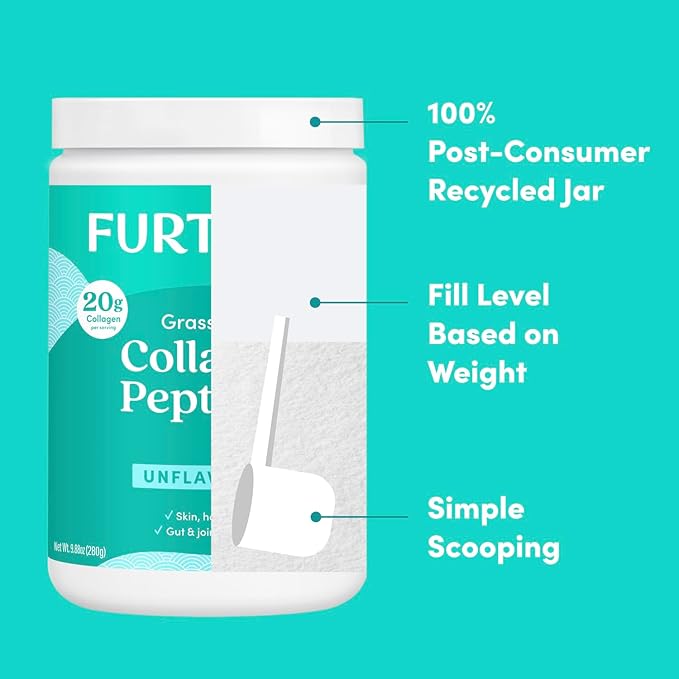 Further Food Unflavored Collagen Peptides Powder, Grass-Fed Pasture-Raised Hydrolyzed Type 1 & 3 Protein Gut Health