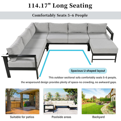 Outdoor Sectional Set Iron Gray U-Shape Seats 5 to 6 5.9 In Cushion