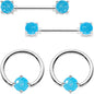 14G Oceanic Faux Opal BCR Captive Ring Barbell Nipple Ring Set