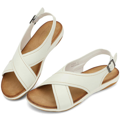 UBFEN Womens Flat Sandals Arch Support Adjustable Slingback White Size 6