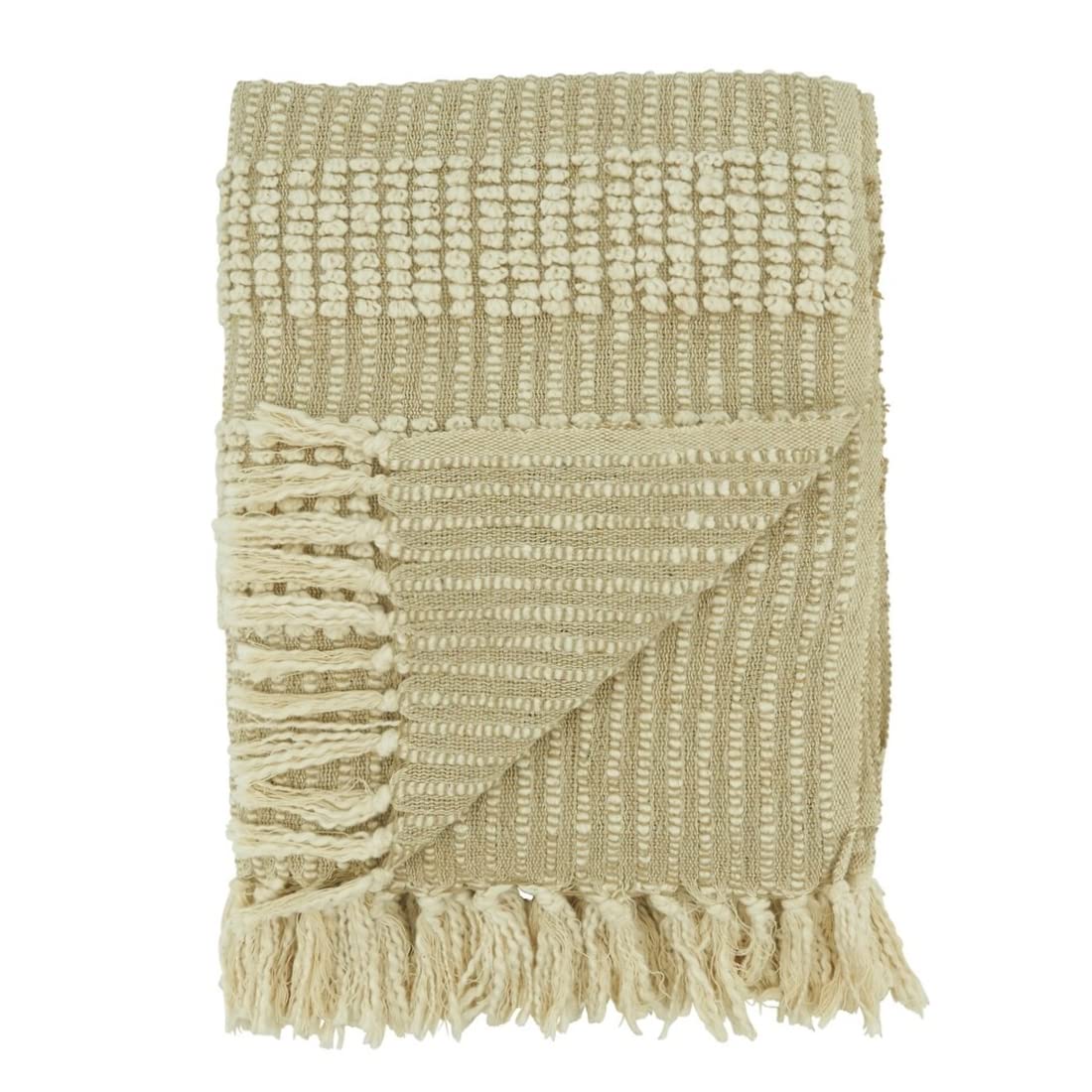 Fennco Styles Woven Striped Design Soft Cotton Throw Blanket with Tassel 50" W x 60" L – Natural Cozy Blanket for Home, Couch, Bedroom, Living Room and Office Décor