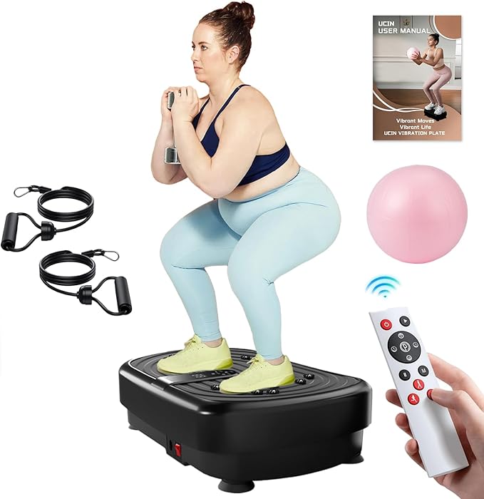 UCIN Vibration Plate Exercise Machine, Vibration Plate for Lymphatic Drainage, 330 Lbs Capacity Vibrating Plate for Weight Loss Home Fitness with Resistance Bands/Pilates Ball