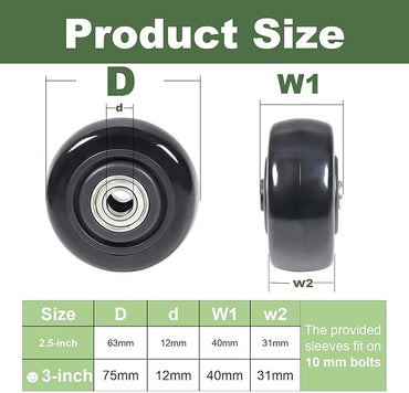 4Pcs 3 Inch Push Cart Wheels PU Caster Wheel Transport Rolling, Cargo Elevator Front Wheels, Compatible for KW181 Wheels, Platform Trucks, Grill 3" x 1.25" Wheels 3/8" axle