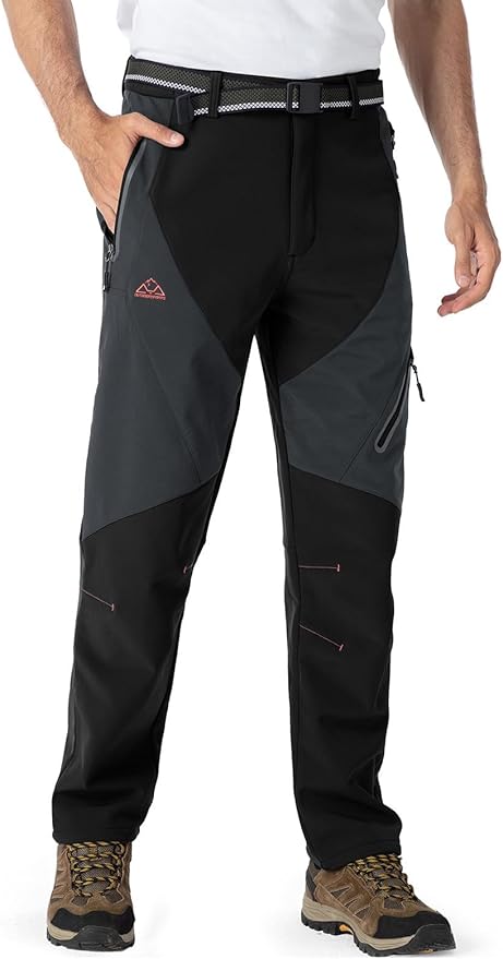 YSENTO Men's Fleece Lined Ski Snow Pants Winter Waterproof Softshell Insulated Hiking Cargo Pants