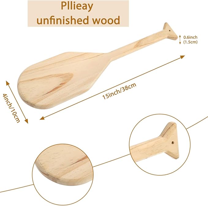 Pllieay 15 Inch Wooden Paddle, Unfinished Solid Pine Paddle with Oar Shape, Natural Color Wood Greek Paddle Craft, Great for Craft Lovers