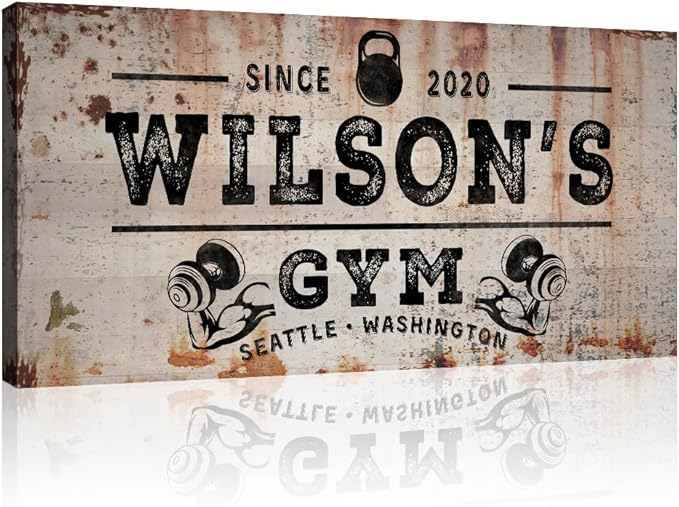 TAILORED CANVASES Personalized Gym Sign Wall Art Decor - Motivational Canvas s for Home Gym, Workout Room, Garage, Fitness Center - Workout Inspirational Posters - Kettlebell on Rustic, 20x10in