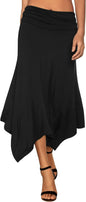 Women's Flowy Handkerchief Hemline Midi Skirt - Elastic Waist Asymmetrical Hem