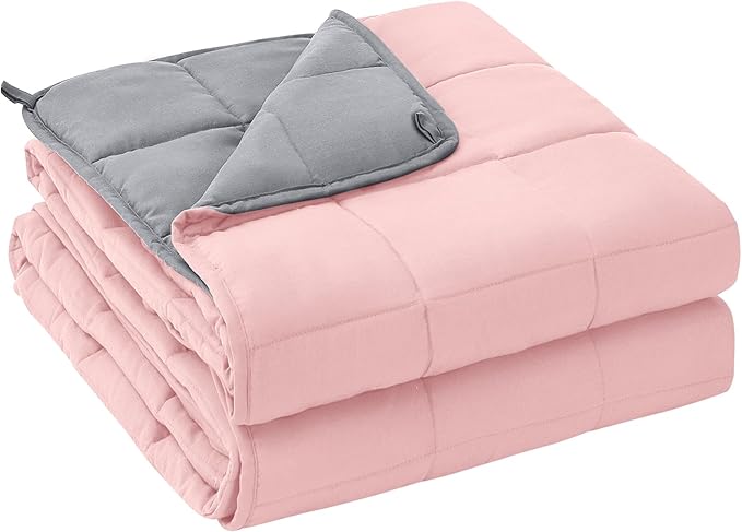 yescool Weighted Blanket for Adults (25 lbs, 60" x 80", Pink Grey) Cooling Heavy Blanket for Sleeping Perfect for 240-260 lbs, Queen Size Breathable Blanket with Premium Glass Bead, Machine Washable