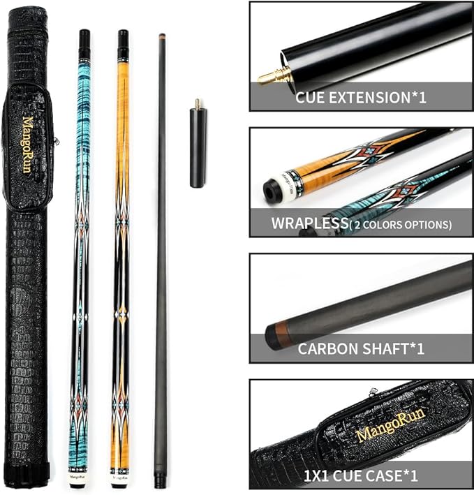 Carbon Fiber Pool Cue Stick 12.5mm Low Deflection Billiard Cue Stick Case Set with Little Extension