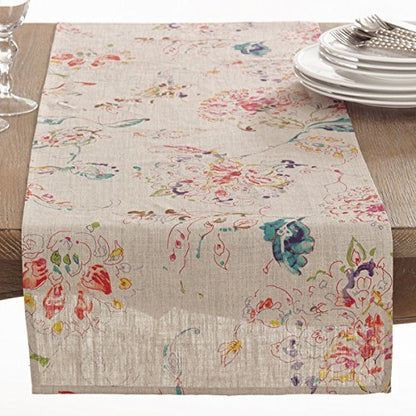 Fennco Styles Primavera Collection Printed Floral Design 100% Linen Table Runner