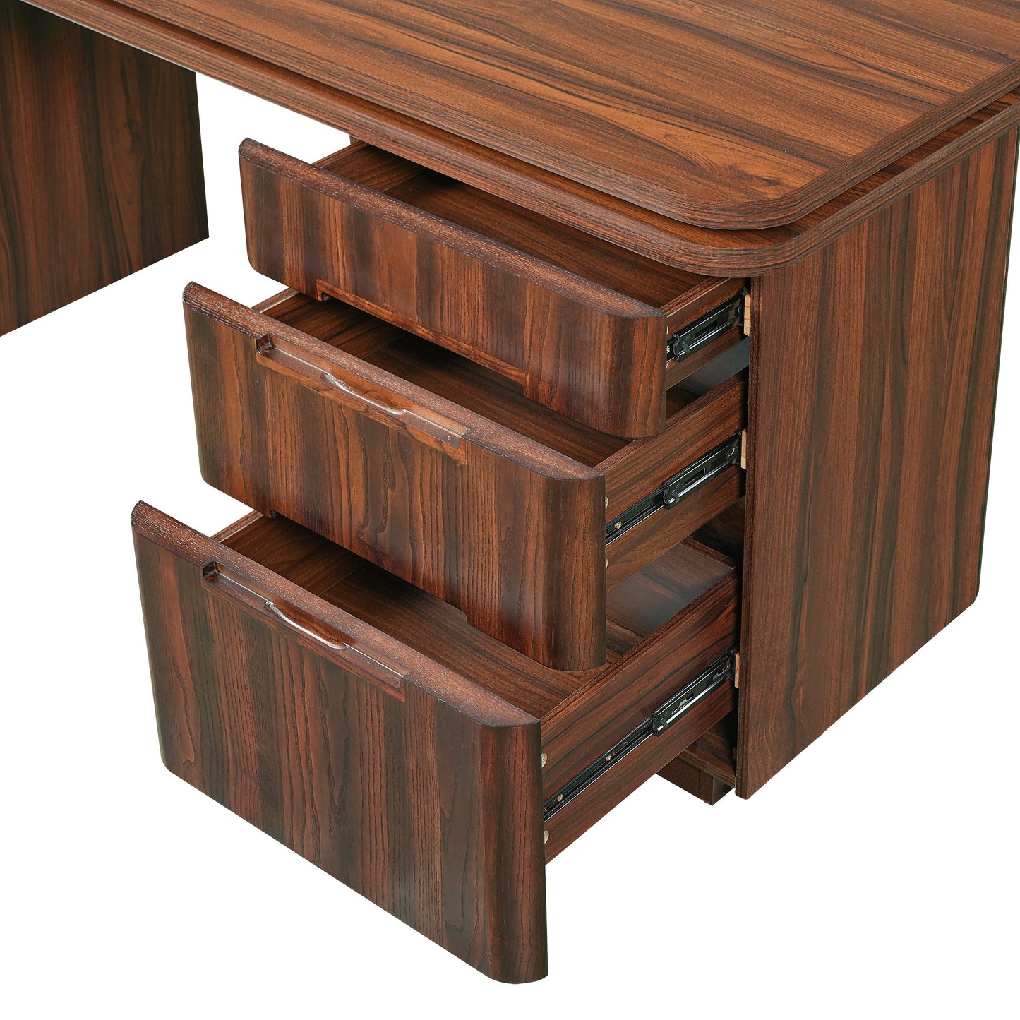 90' Modern L Shaped Desk in Walnut with 3 Drawers,360deg Wood Rotating Desk,Exe...