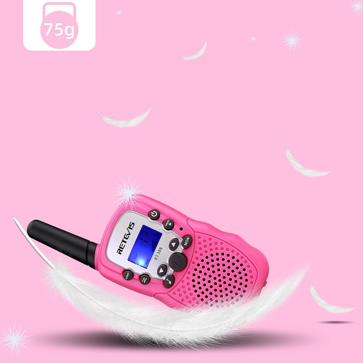 Retevis RT388 Rechargeable Walkie Talkies for Kids, Toys Gifts for Aged 6-12 Girls, VOX, Keypad Lock, Stocking Stuffer, Pink Walkie Talkies 2 Pack, for Grandkids Family Camping Hiking