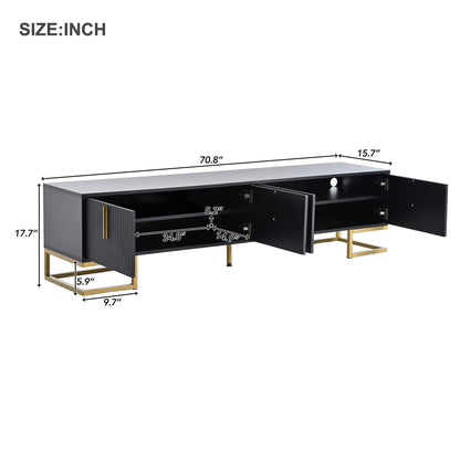 TV Stand Modern Black Gold Geometric Door MDF Adjustable Shelves Fits 80 In