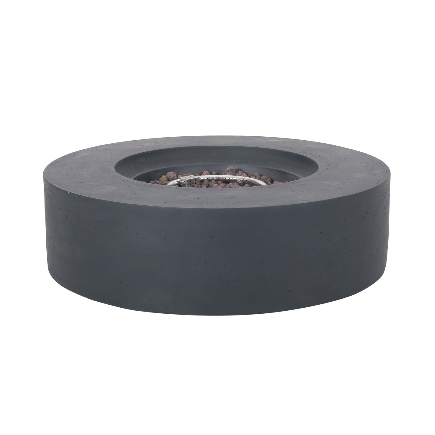 Modern Lightweight Concrete Circular Fire Pit 50000 BTU, Dark Gray