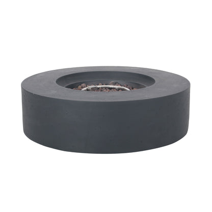 Modern Lightweight Concrete Circular Fire Pit 50000 BTU, Dark Gray