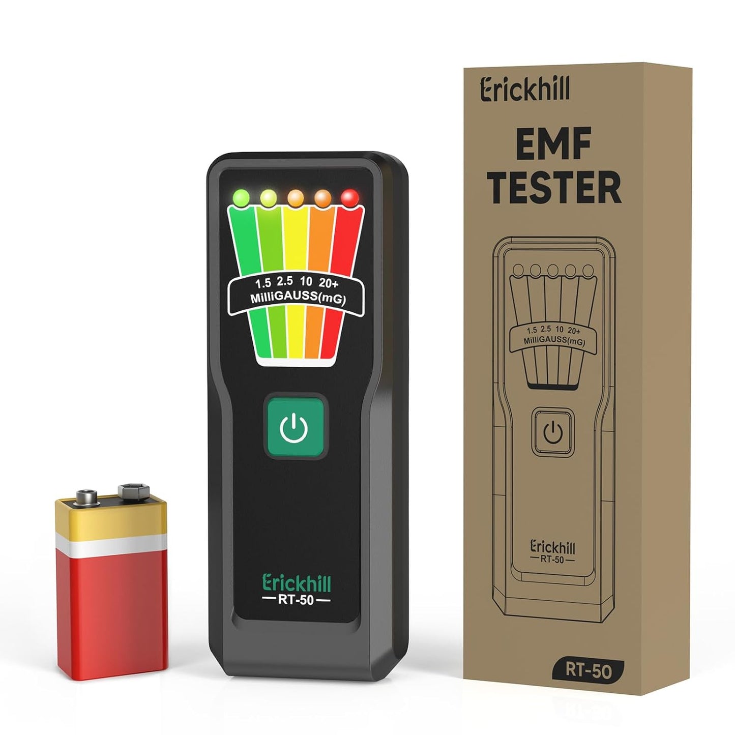 ERICKHIL Handheld EMF Meter, 5-Level LED Alerts,Ghost Hunting Equipmen for Paranormal Investigations, 30Hz–20kHz Wide Range Ghost Detector,Pocket-Size EMF Reader