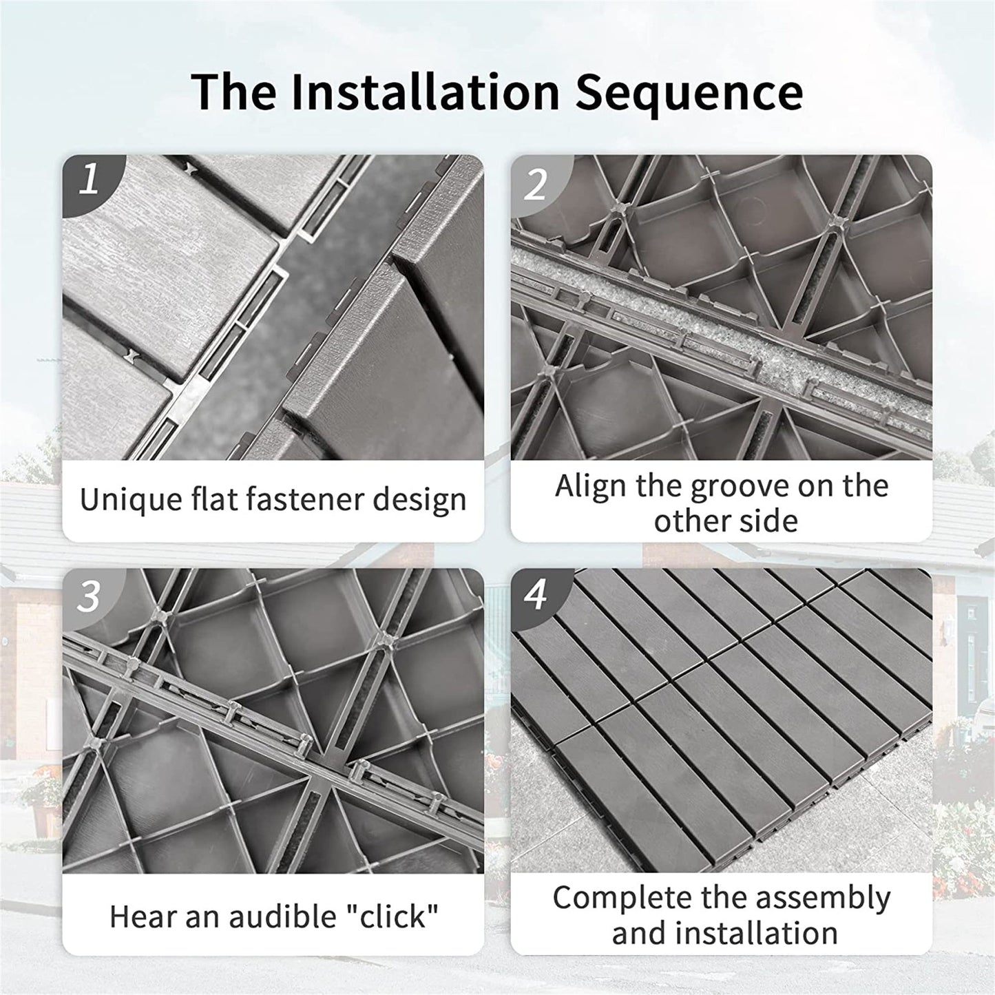 Outdoor Deck Tiles Composite Dark Gray 12" Interlocking Pack 9