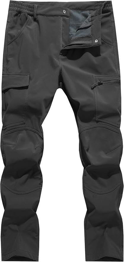 Men's Snow Ski Hiking Pants Winter Fleece Lined Softshell Outdoor Waterproof Insulated Cargo Work Pants