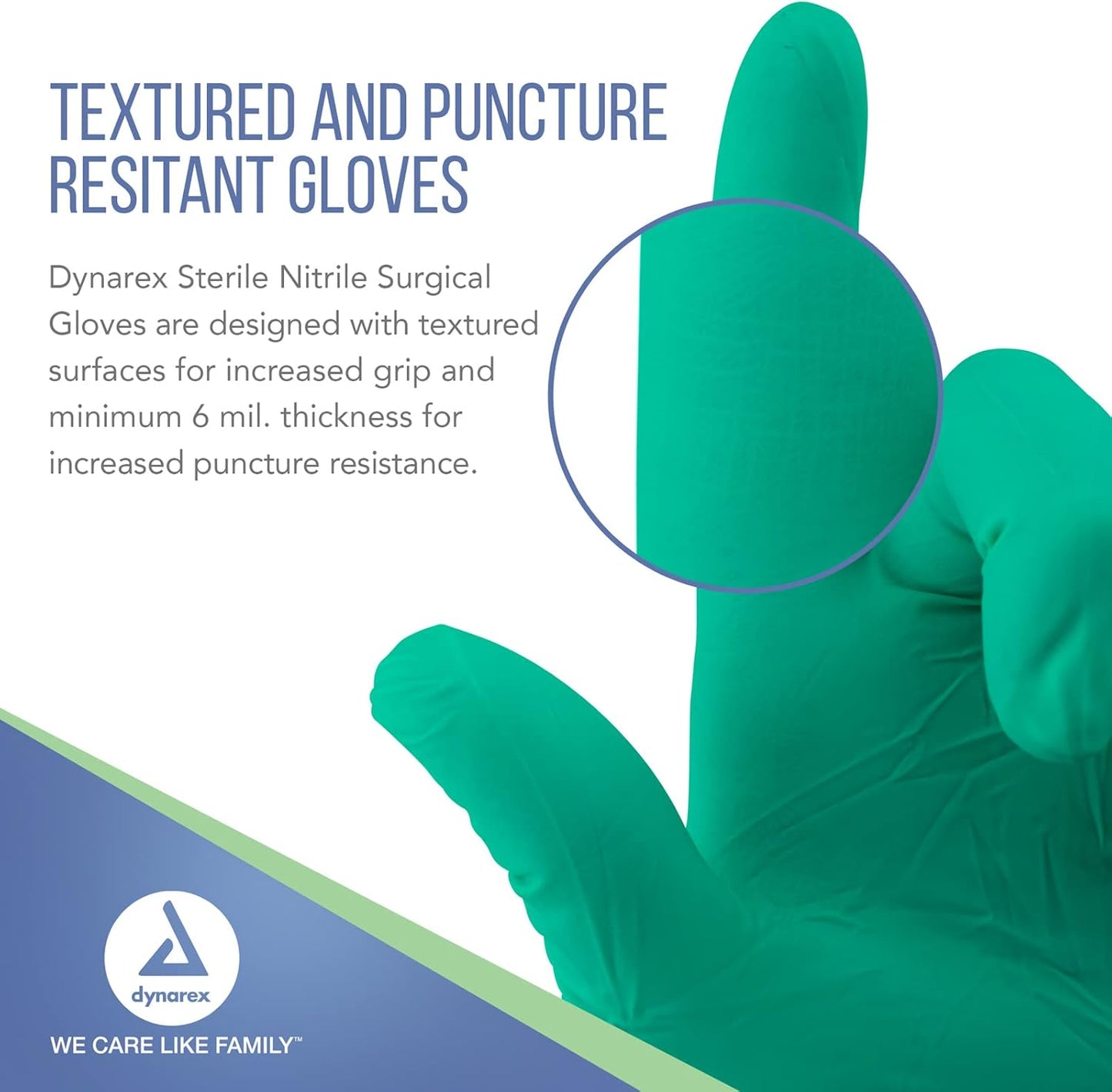 Dynarex Sterile Nitrile Surgical Gloves, Powder-Free, Blue - 50pairs/bx, 4bxs/cs (200 Count)