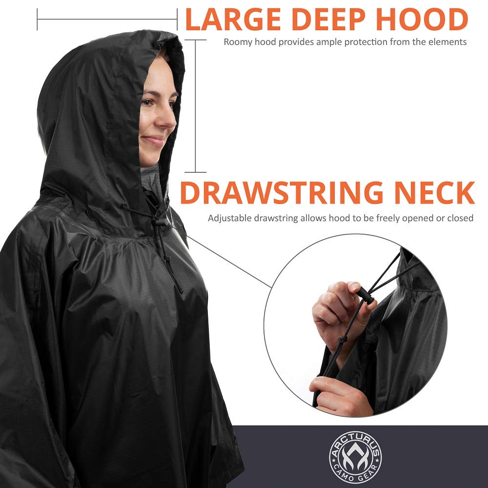 Arcturus Rain Ponchos | Adjustable Hood | Waterproof Ripstop Nylon | Great for Hunting, Fishing & Camping