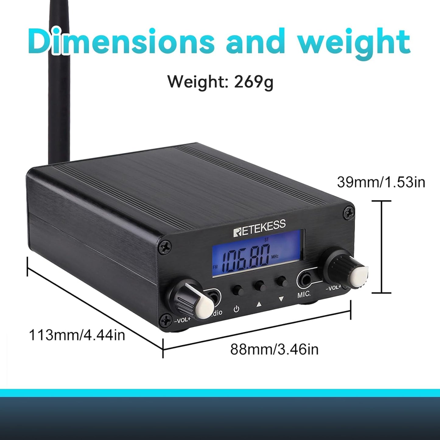 Retekess TR508 FM Transmitter for Church,FM Broadcast Transmitter,Long Range FM Radio Stereo Station with 3.5mm Mic Audio Jack for Drive in Movie,Parking Lot,Home,Library,Fcc Certified