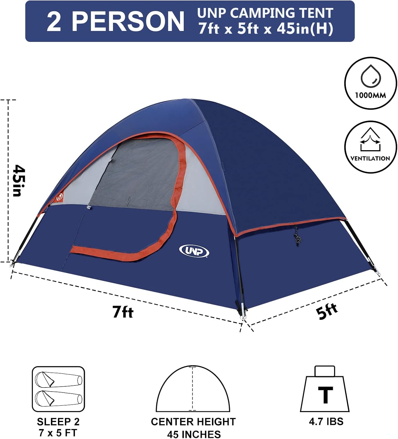 UNP Camping Shower Tent and 2 Person Camping Tent for Hiking Outdoor Fishing Portable