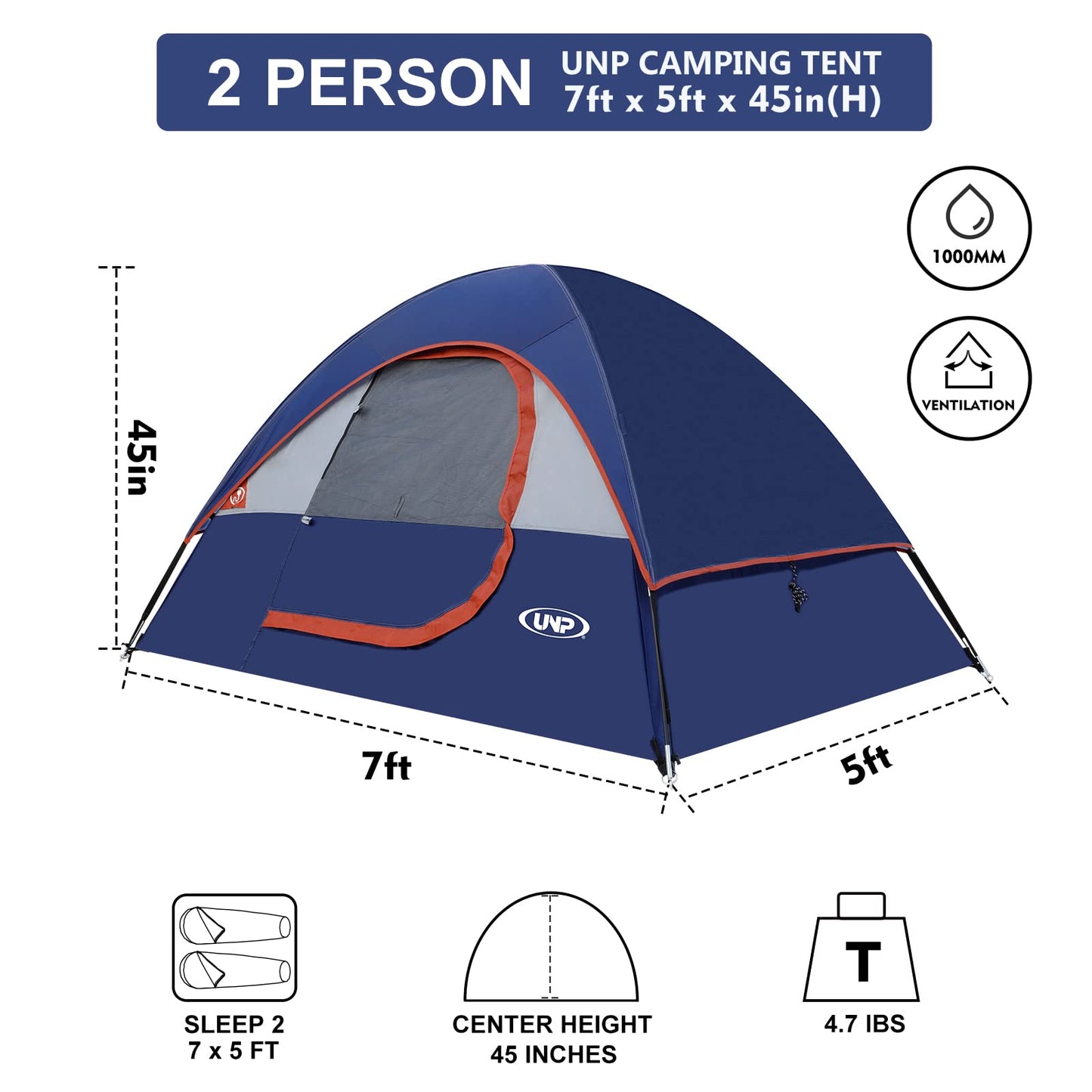 Camping Tent 2 Person, Waterproof Windproof Tent with Rainfly Easy Set up-Portable Dome Tents for Camping…