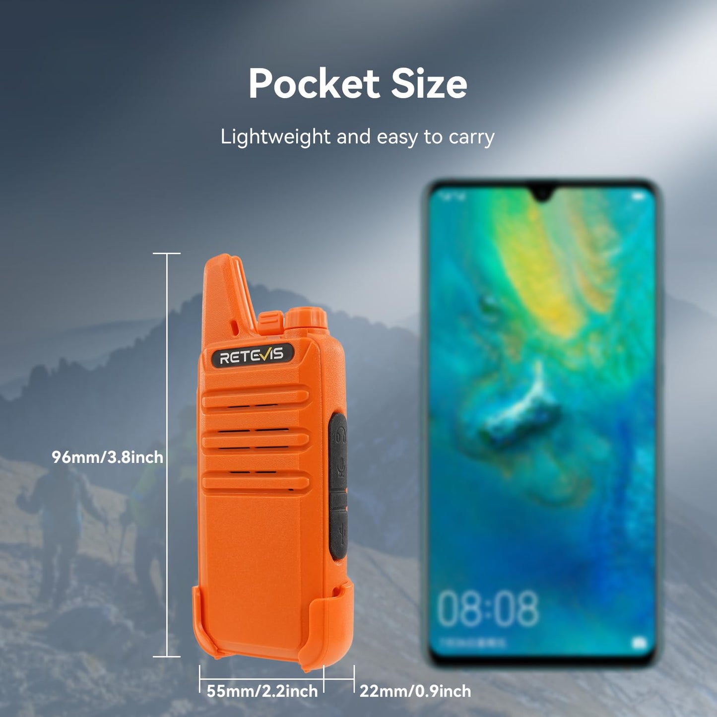 Retevis RT22 Two Way Radio Long Range Rechargeable,Portable 2 Way Radio, USB-C Charging, Handsfree Walkie Talkies for Adults Cruise Hiking Camping(4 Pack)