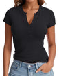 Prettywear Womens Summer Casual V Neck Button Up Top Black Size M