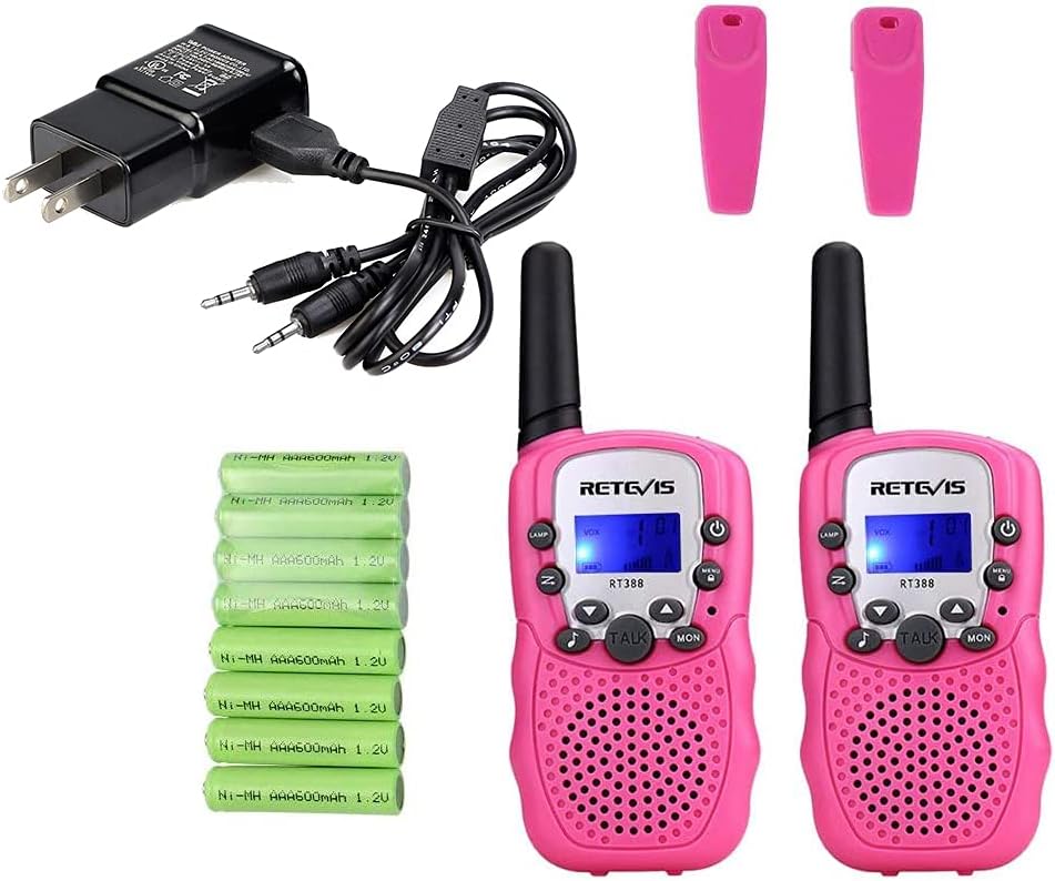 Retevis RT388 Rechargeable Walkie Talkies for Kids, Toys Gifts for Aged 6-12 Girls, VOX, Keypad Lock, Stocking Stuffer, Pink Walkie Talkies 2 Pack, for Grandkids Family Camping Hiking