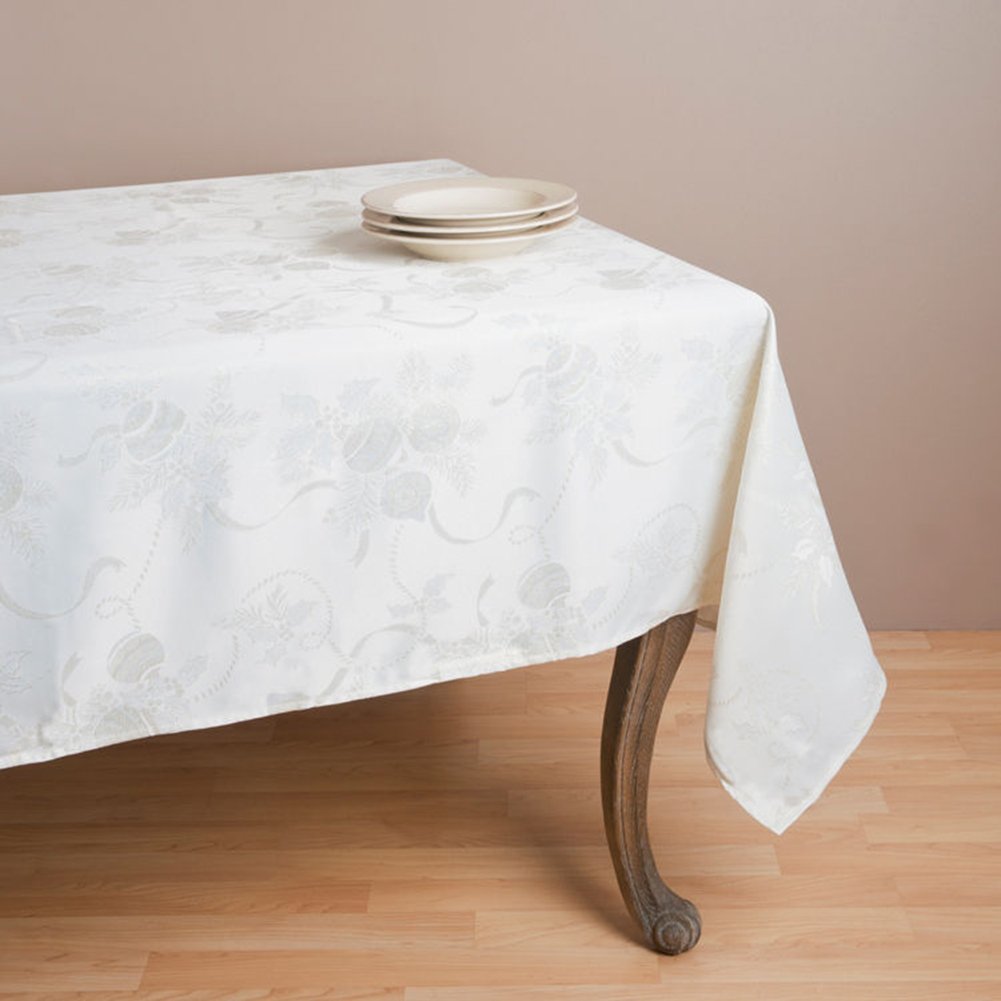 Fennco Styles Royal De Noel Holiday Design Jacquard Rectangular Tablecloth. One Piece.
