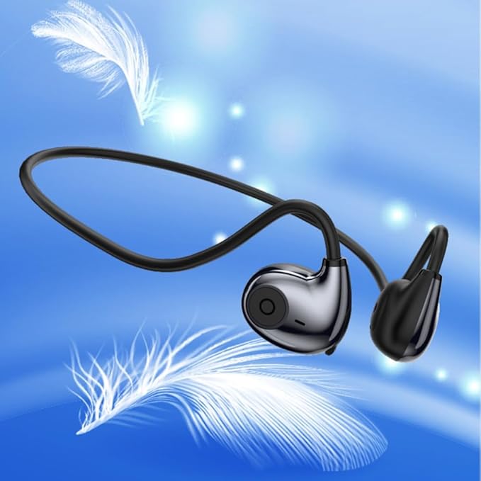 IHAO Air Conduction Wireless Bluetooth Headphones-Open-Ear Design Lightweight & Pain-Free Sweatproof Sport Headphones with Mic Earphone Ideal for Running Cycling and Sports-F805 Black