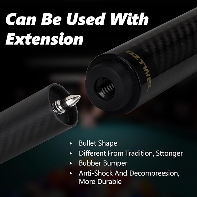 Carbon Fiber Pool Cue Stick, 12.4mm 8-Layer Tip Low Deflection Pool Cue Professional Pool Sticks for Adults with Pro Taper Cue Shaft 3/8 x 8 Joint Pin