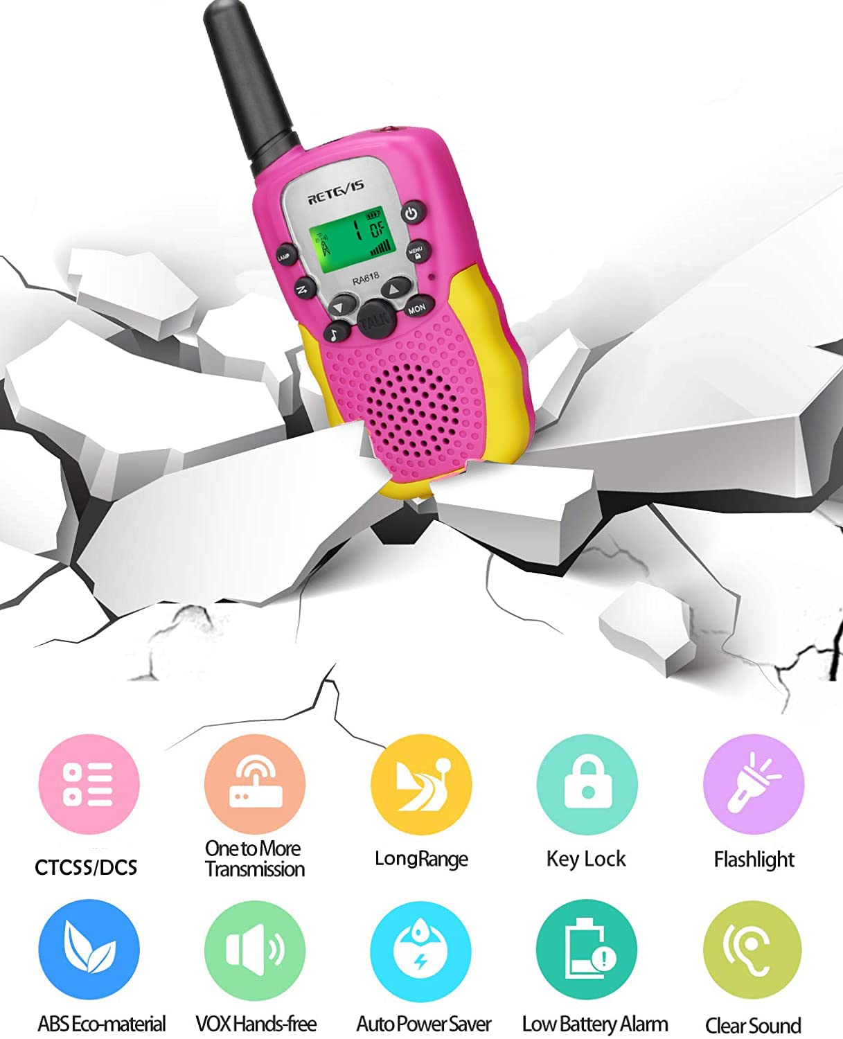 Retevis RT388 Walkie Talkies for Kids, Birthday Gifts for 6 7 8 9 10 11 12 Year Old Girls, 22 CH LCD Flashlight, Pink Walkie Talkies Christmas Gifts Toys for Girls(Pink, 2 Pack)