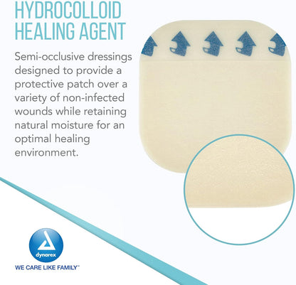 Dynarex DynaDerm - Hydrocolloid Dressing - Extra Thin, 4" x 4", 10ea/bx, 12bxs/cs (120 Count)