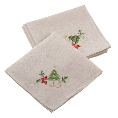 Fennco Styles Embroidered Christmas Tree Design Holiday Linen Blend Tablecloth