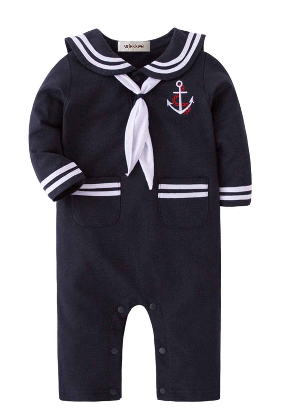 stylesilove Baby Sailor Romper Set with Hat and Necktie