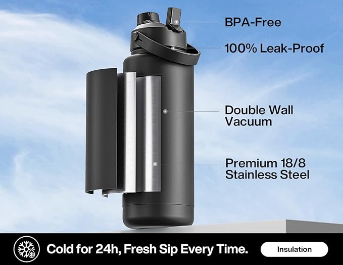 40 oz Insulated Water Bottle with 2-in-1 Straw and Spout Lid, Keep Cold 24H, Leak-Proof, BPA-Free, Double Wall Stainless Steel Water Bottle for Sports, Gym, Travel, and School (Mystic Glyph)