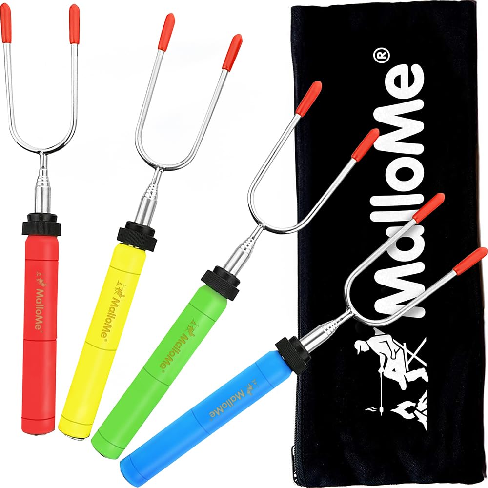 MalloMe Smores Sticks for Fire Pit -Rotating 34 inch Marshmallow Roasting Sticks Smores Kit Outdoor -Accessories for Campfire- Smore Skewers Hot Dog Fork, Camping Essentials Bonfire Gear Long (6 Pack)