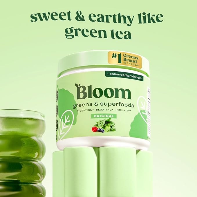 Bloom Nutrition Superfood Greens Powder, Digestive Enzymes with Probiotics and Prebiotics, Gut Health, Bloating Relief for Women, Chlorella, Green Juice Mix with Beet Root Powder, 30 SVG, Original