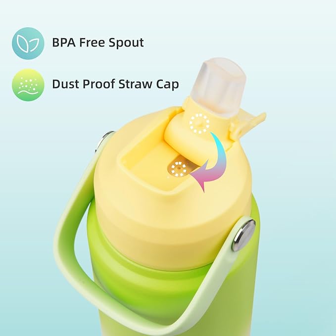 Insulated Water Bottle with Straw Lid,32 oz Stainless Steel Vacuum Metal Bottle with Silicone Handle,Lime