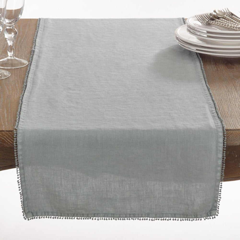 Fennco Styles Pomponin Collection Pom Pom Design 100% Linen Table Runner