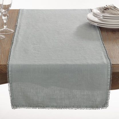 Fennco Styles Pomponin Collection Pom Pom Design 100% Linen Table Runner