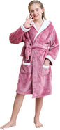 Girls Hooded Fleece Bathrobe - Soft Plush Warm Robe for Kids 3-14 Years