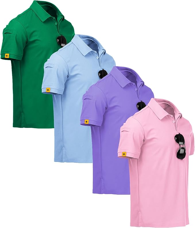 ZITY 4 Pack Mens Polo Shirt Short Sleeve Sports Golf Tennis T-Shirt Athletic Collared Tactical Shirts